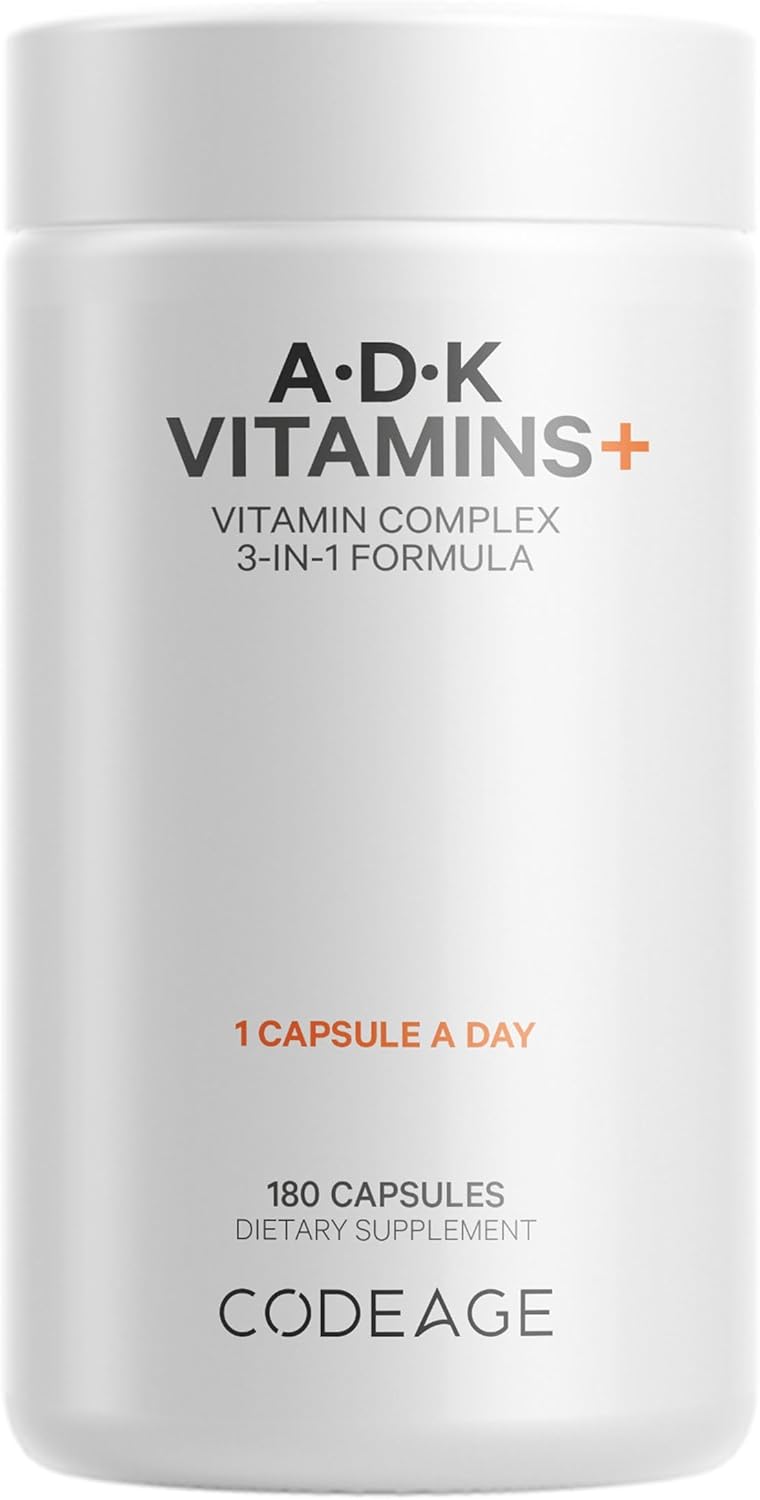 Codeage Vitamin ADK, 6-Month Supply 1 Capsule Per Serving, Immune, Bone & Heart Support, Fat Soluble Vitamins A, Vitamin D3 5000 IU, Vitamin K1 & K2 (MK4 & MK7), A D K Vitamin Supplement, 180 Capsules Codeage Vitamin ADK, 6-Month Supply 1 Capsule Per Serving, Immune, Bone & Heart Support, Fat Soluble Vitamins A, Vitamin D3 5000 IU, Vitamin K1 & K2 (MK4 & MK7), A D K Vitamin Supplement, 180 Capsules