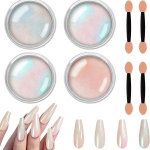 Allstarry Chrome Nail Powder Metallic Mirror Effect Pigment Iridescent Aurora, Mermaid Pearl Glitter Dust Kit for Gel Polish Nail Art Decoration, Resin Craft- Violet Green Emerald