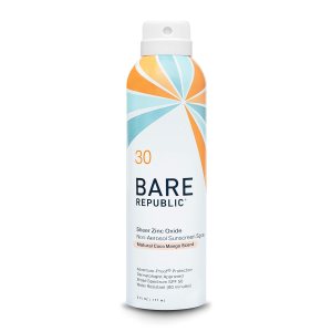 Bare Republic Mineral Sunscreen SPF 30 Sunblock Spray, Sheer and Non-Greasy Finish, Coconut Mango Scent, 6 Fl Oz