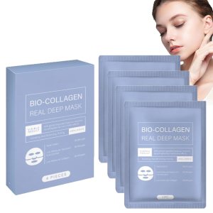 Bio-Collagen Deep Mask, Bio Collagen Face Mask,Bio Collagen Real Deep Mask Overnight,Deep Hydrating Firming Hydrogel Mask,Improve Moistur, Elasticity and Wrinkle,4Pcs/Per (1PCS)