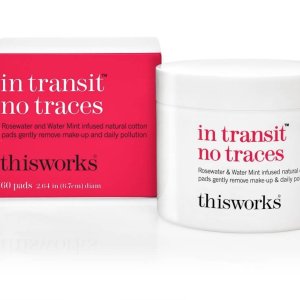 thisworks in transit no traces, Rosewater and Mint Infused Facial Cleansing Pads, Gently Removes Make-Up and Dirt, 60 Pads