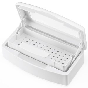 Nail Tool Sterilizer Box, Plastic Sterilization Tray Storage Organizer for Tweezer, Eyelash Extensions, Nail Implement for Esthetician (White)