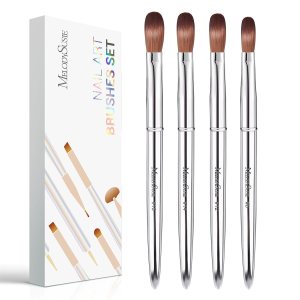 MelodySusie 4Pcs Acrylic Nail Brush Set, Size 8/12/14/16 Professional Nail Brushes for Acrylic Application Acrylic Powder Nail Extension and 3D Nail Carving for DIY Home Salon Nail Art Manicure Tool