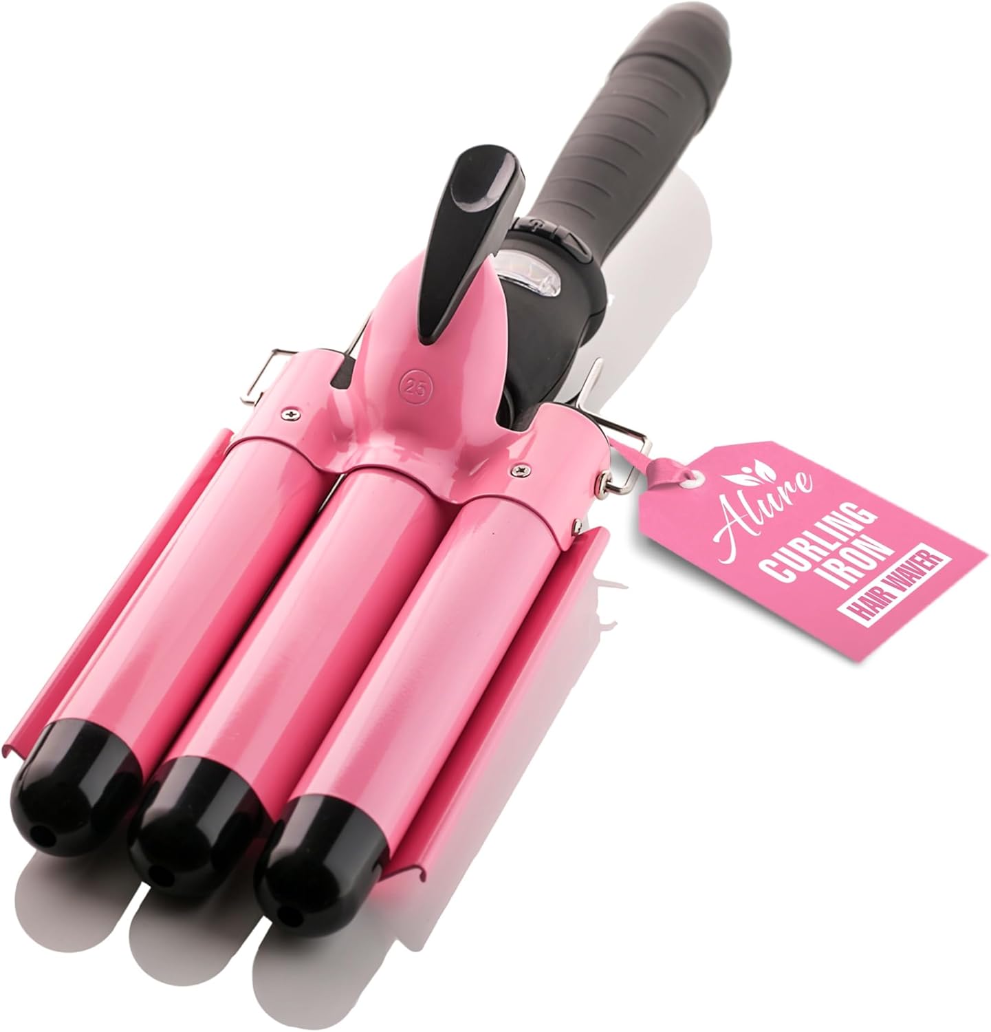 Alure Three Barrel Curling Iron Wand Hair Waver with LCD Temperature Display – 1 Inch Ceramic Tourmaline Triple Barrels, Dual Voltage Crimp Alure Three Barrel Curling Iron Wand Hair Waver with LCD Temperature Display – 1 Inch Ceramic Tourmaline Triple Barrels, Dual Voltage Crimp
