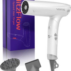 Ventris Ionic Hair Dryer Magnetic Diffuser,High Speed Styling Blow Dryer, Lightweight & Foldable for Travel Hair Dryer, Positive Negative Ion blowdryer, Hair Dryer