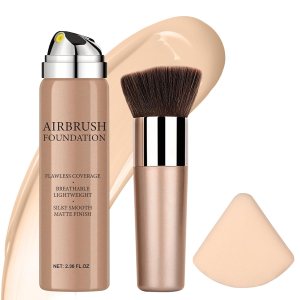 Airbrush Foundation Spray Makeup Set, Hydrating and Moisturizes Face Prime, Long Lasting Waterproof Full Coverage Foundation Mist for Color Correction, Brighten, Matte Finish, 2.36oz – #3 Nude