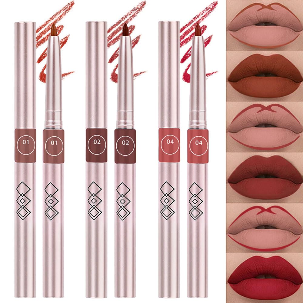 3pcs Matte Red Lip Liner Pencil Cream Retractable Lipstick Makeup Set, 24 Hour soft Colorstay Recharge Lip Liner Set Matt Lips Make Up Waterproof Long Lasting Lip liner Kit línea de labios(Set01) 3pcs Matte Red Lip Liner Pencil Cream Retractable Lipstick Makeup Set, 24 Hour soft Colorstay Recharge Lip Liner Set Matt Lips Make Up Waterproof Long Lasting Lip liner Kit línea de labios(Set01)