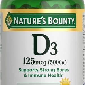 Nature’s Bounty Vitamin D3, Immune Support, 125 mcg (5000iu), Rapid Release Softgels, 240 Ct