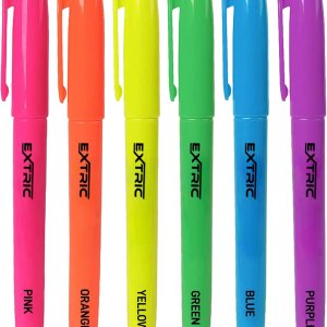 Highlighters, 6 pk. Highlighter- Pen Style Fluorescent Highlighters Assorted Colors, Chisel Tip Smudge Free. Pocket Highlighter.