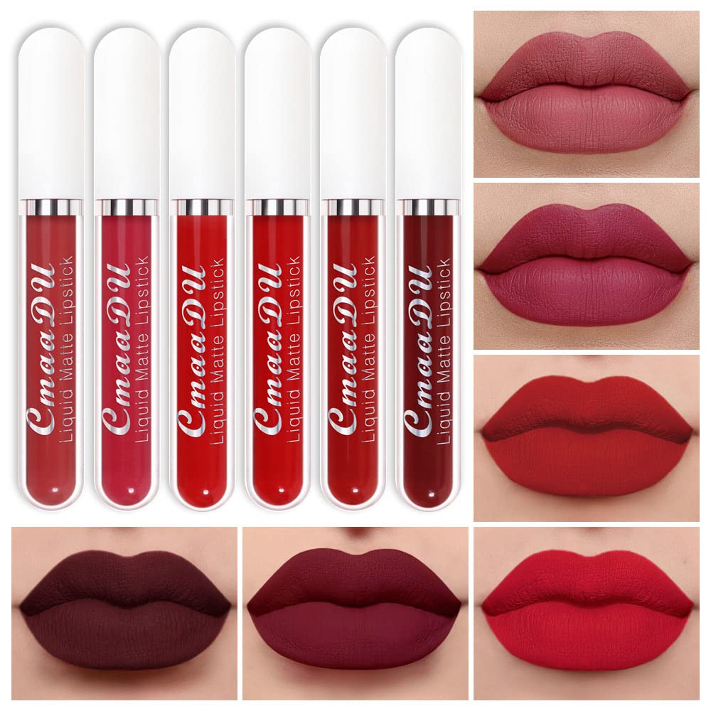 evpct CmaaDu 6Pcs Liquid Matte Lipstick Lipgloss Set for Women Dark Deep Bright Ruby Blood Brick Plum Mauve Rose Red labiales mate 24 horas originale matte larga duracion 24 Hour Lipstick Long Lasting evpct CmaaDu 6Pcs Liquid Matte Lipstick Lipgloss Set for Women Dark Deep Bright Ruby Blood Brick Plum Mauve Rose Red labiales mate 24 horas originale matte larga duracion 24 Hour Lipstick Long Lasting