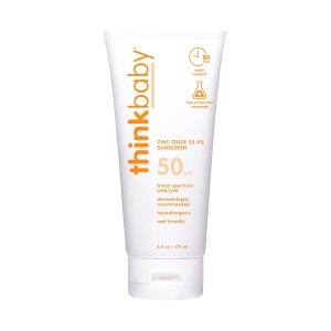 Thinkbaby SPF 50+ Baby Mineral Sunscreen – Safe, Natural Sunblock for Babies – Water Resistant Sun Cream – Broad Spectrum UVA/UVB Sun Protection – Baby Sunscreen Lotion, 6 Oz.