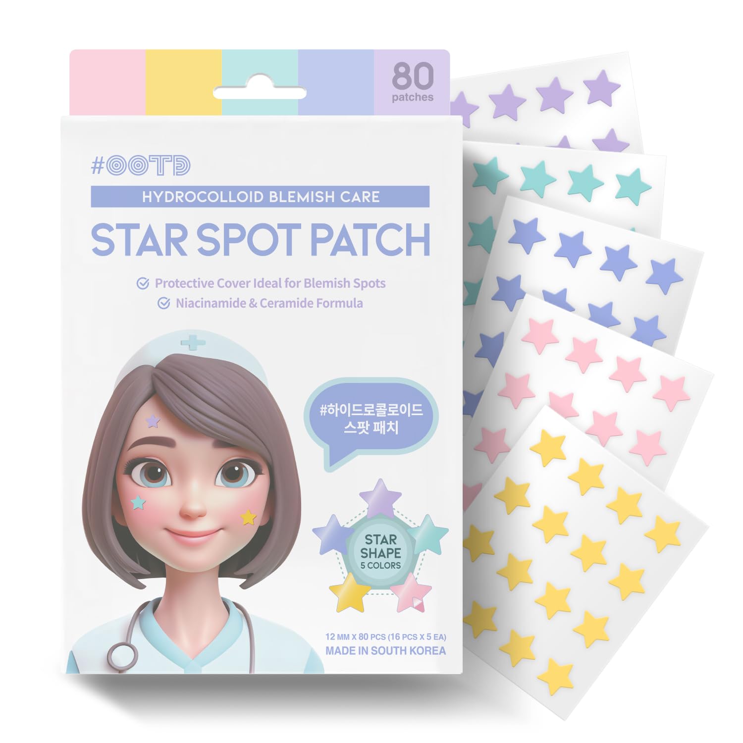 Star Spot Acne/Pimple Patch For Face, Hydrocolloid, Niacinamide, Ceramide, Cute Pastel Colors, Protecting & Healing, Prevent scarring, Blemish remover, Ideal for Blemish Spots, made in Korea 80 counts Star Spot Acne/Pimple Patch For Face, Hydrocolloid, Niacinamide, Ceramide, Cute Pastel Colors, Protecting & Healing, Prevent scarring, Blemish remover, Ideal for Blemish Spots, made in Korea 80 counts