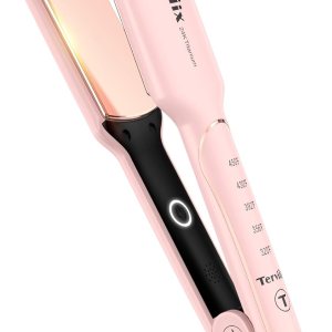 Terviiix Titanium Flat Iron Hair Straightener – ARC Non-Snagging for Smooth, One-Swipe Results, Salon-Grade Wide 1-3/4 Inch Straightening Iron Saves Time on Thick, Curly, Black & Natural Hair, Pink