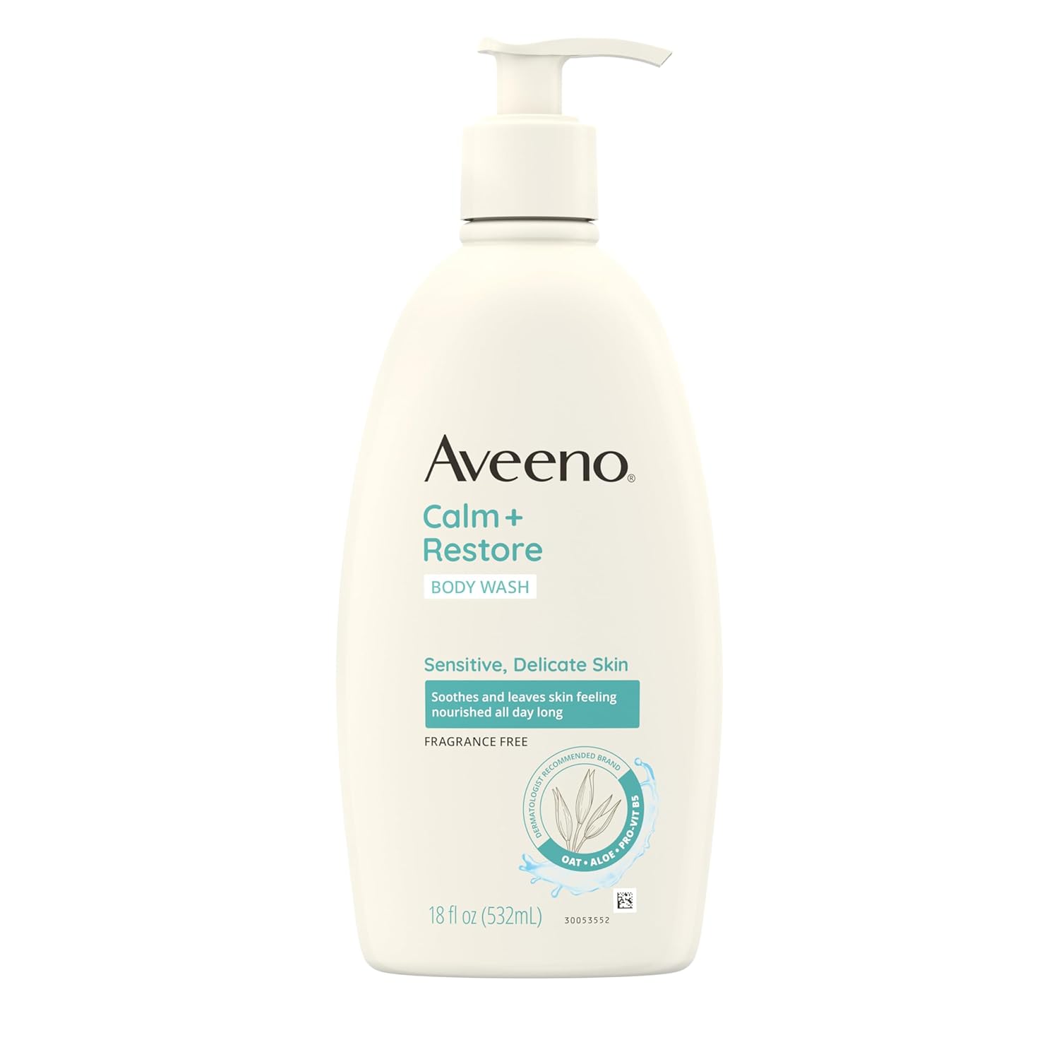 Aveeno Calm + Restore Daily Body Wash for Sensitive, Delicate Skin, Gentle Cleanser with Oat, Aloe & Pro-Vitamin B5 Soothes & Leaves Skin Feeling Nourished, Fragrance Free, 18 fl. oz Aveeno Calm + Restore Daily Body Wash for Sensitive, Delicate Skin, Gentle Cleanser with Oat, Aloe & Pro-Vitamin B5 Soothes & Leaves Skin Feeling Nourished, Fragrance Free, 18 fl. oz
