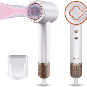 Hair Dryer,1600W Professional Ionic Blow Dryer with Magnetic Nozzle, 3 Intelligent Temperature Control,2 Speed,Low Noise High Speed Brushless Motors (White)