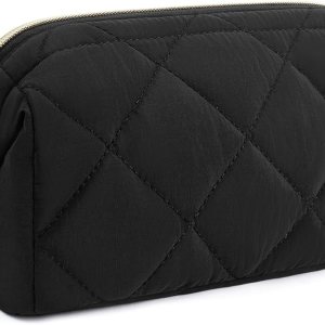 Telena Puffer Makeup Bags for Women, Nylon Puffy Padded Make Up Bags for Women Makeup Organizer Case, Wide-open Makeup Pouch Travel Essentials