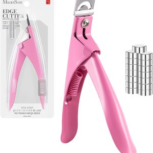 MelodySusie Acrylic Nail Clippers with 15pcs Magnet Sizers, Professional Nail Clippers Cutters for Long Acrylic Gel Nails Tips, Adjustable Stainless Nail Trimmer, Manicure Tool for Salon Home, Pink