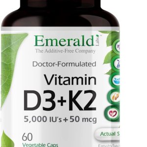 EMERALD LABS Vitamin D3+K2 – Vitamin D & VitalDelta MK-7 for Bone Health & Heart Support* – Vegetarian, Gluten-Free, Clinical Potency – 60 Vegetable Capsules