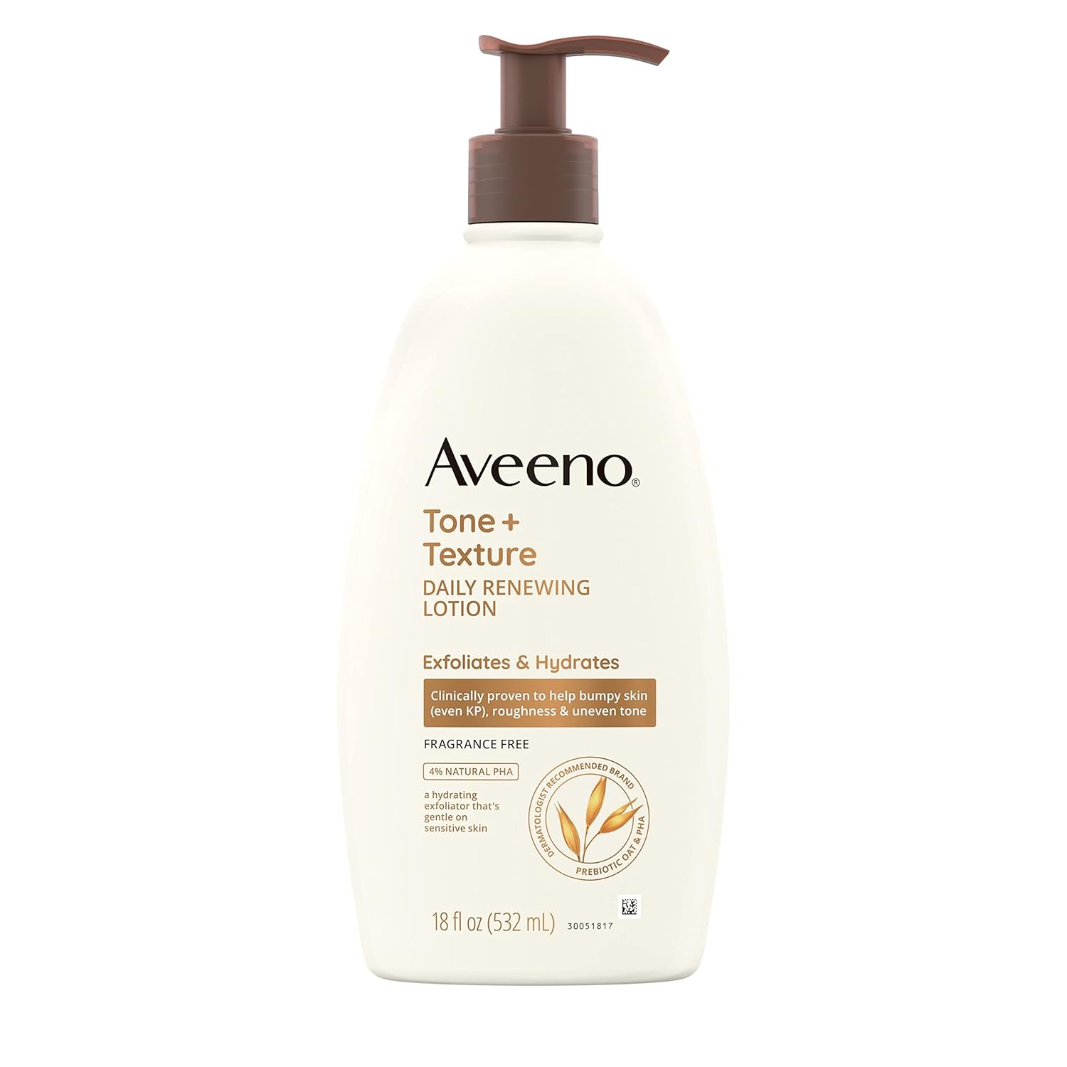 Aveeno Tone + Texture Daily Renewing Lotion With Prebiotic Oat, Gentle Lotion Exfoliates & Hydrates Sensitive Skin, Clinically Proven to Help Bumpy, Rough Skin, Fragrance-Free, 18 Fl. Oz Aveeno Tone + Texture Daily Renewing Lotion With Prebiotic Oat, Gentle Lotion Exfoliates & Hydrates Sensitive Skin, Clinically Proven to Help Bumpy, Rough Skin, Fragrance-Free, 18 Fl. Oz