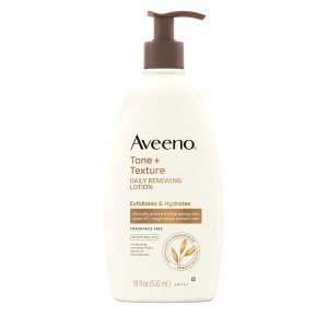 Aveeno Tone + Texture Daily Renewing Lotion With Prebiotic Oat, Gentle Lotion Exfoliates & Hydrates Sensitive Skin, Clinically Proven to Help Bumpy, Rough Skin, Fragrance-Free, 18 Fl. Oz