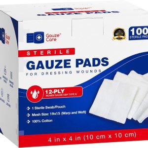 100pc Large Sterile Gauze Pads 4×4 Sterile for Wounds Bulk – 12ply Woven Gauze Sponges 4×4 Sterile – USP IV Breathable Mesh 4×4 Gauze Pads Sterile for Enhanced Absorption – First Aid Medical