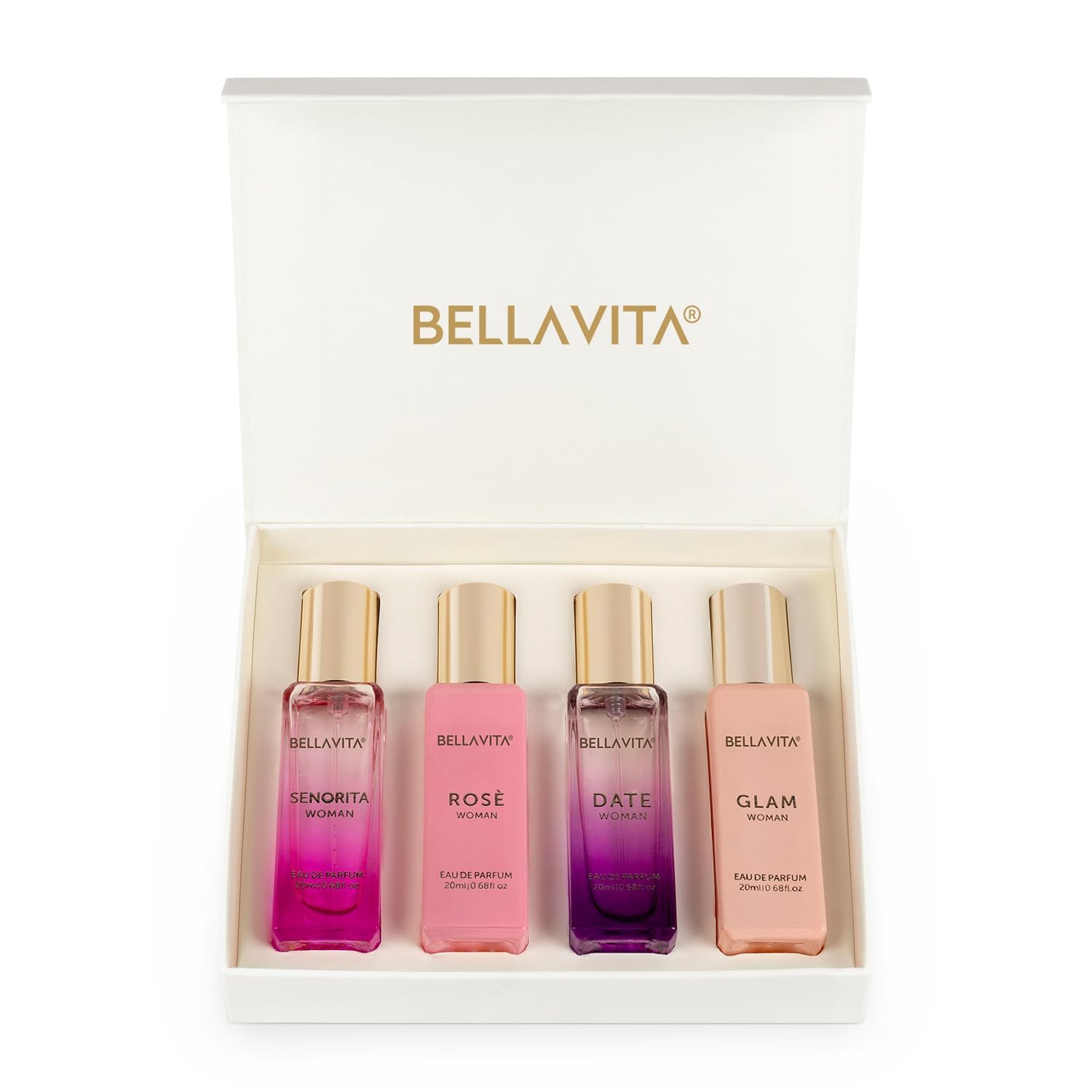 B,el.la-V;i-t,a Luxury Woman Eau De Parfum Gift Set 4×20 ml for Women with Date, Senorita, Glam, Rose Perfume|Floral, Fruity Long Lasting EDP Fragrance Scent B,el.la-V;i-t,a Luxury Woman Eau De Parfum Gift Set 4×20 ml for Women with Date, Senorita, Glam, Rose Perfume|Floral, Fruity Long Lasting EDP Fragrance Scent