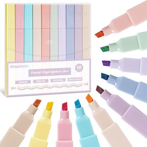 BAYSING 10 Pcs Highlighters Set in Assorted Pastel Colors, No Bleed Bible Highlighters, Soft Chisel Tip, Aesthetic Cute Highlighters, Ideal School Office Supplies