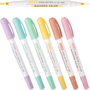 ZEYAR Highlighters, Pastel Colors Dual Tips Marker Pen, Chisel and Fine Tips, 6 Macaron Colors, Water Based, Assorted Quick Dry (6 Colors)