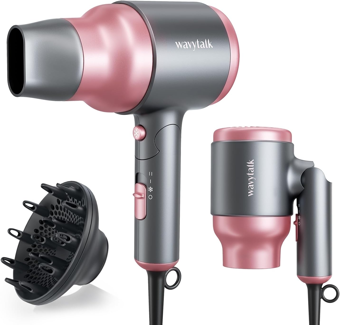 Wavytalk Portable Hair Dryer with Diffuser, Foldable Mini Hair Dryer with Lightweight Design, 1600W Small Hair Blow Dryer with Diffuser for Curly Hair Fast Drying, Rose Pink Wavytalk Portable Hair Dryer with Diffuser, Foldable Mini Hair Dryer with Lightweight Design, 1600W Small Hair Blow Dryer with Diffuser for Curly Hair Fast Drying, Rose Pink