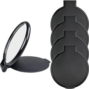 Tenalleys Mini Round Folding Mirror Portable Pocket Mirror Makeup Mirror for Purse Travel Makeup Mirror for Women Girls Daily Use (4 Pcs Black)