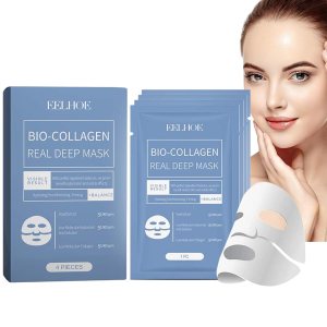 Bio-Collagen Real Deep Mask, Upgrade Real Deep Skinqueen Bio Collagen Face Mask, Collagen Films Korean Hydrating Firming Overnight Hydrogel Mask for Elasticity, Firming, and Moisturizin (4Pcs)