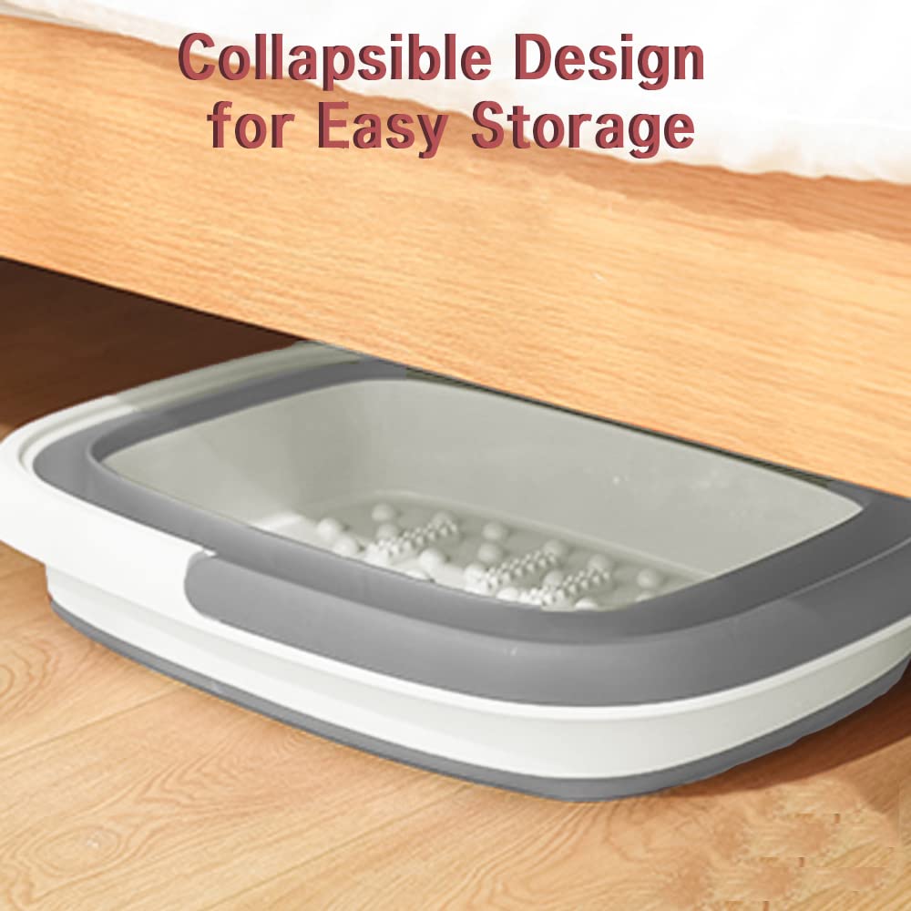 Collapsible Foot Bath Basin for Soaking Feet,Foot Soak Tub,Plastic Foot Bucket with Handles and Massage Acupoint,Foldable Laundry Basket-Gery Collapsible Foot Bath Basin for Soaking Feet,Foot Soak Tub,Plastic Foot Bucket with Handles and Massage Acupoint,Foldable Laundry Basket-Gery