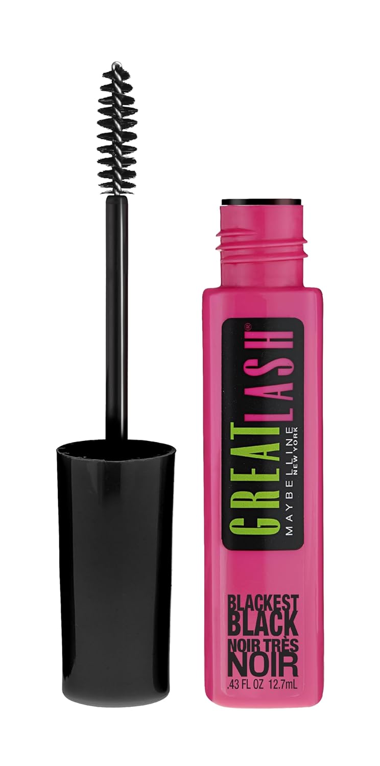 Maybelline Great Lash Washable Mascara Makeup, Volumizing Lash-Doubling Formula That Conditions As It Thickens, Blackest Black, 1 Count Maybelline Great Lash Washable Mascara Makeup, Volumizing Lash-Doubling Formula That Conditions As It Thickens, Blackest Black, 1 Count