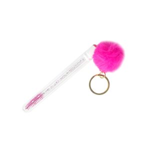 10Pcs Tube Eyelash Eyebrow Brush With Gold Keychain Fur Ball Glitter Mascara Wand For Lash Extension Makeup Tool Cleaning brush Mascara with tube case (rose red)