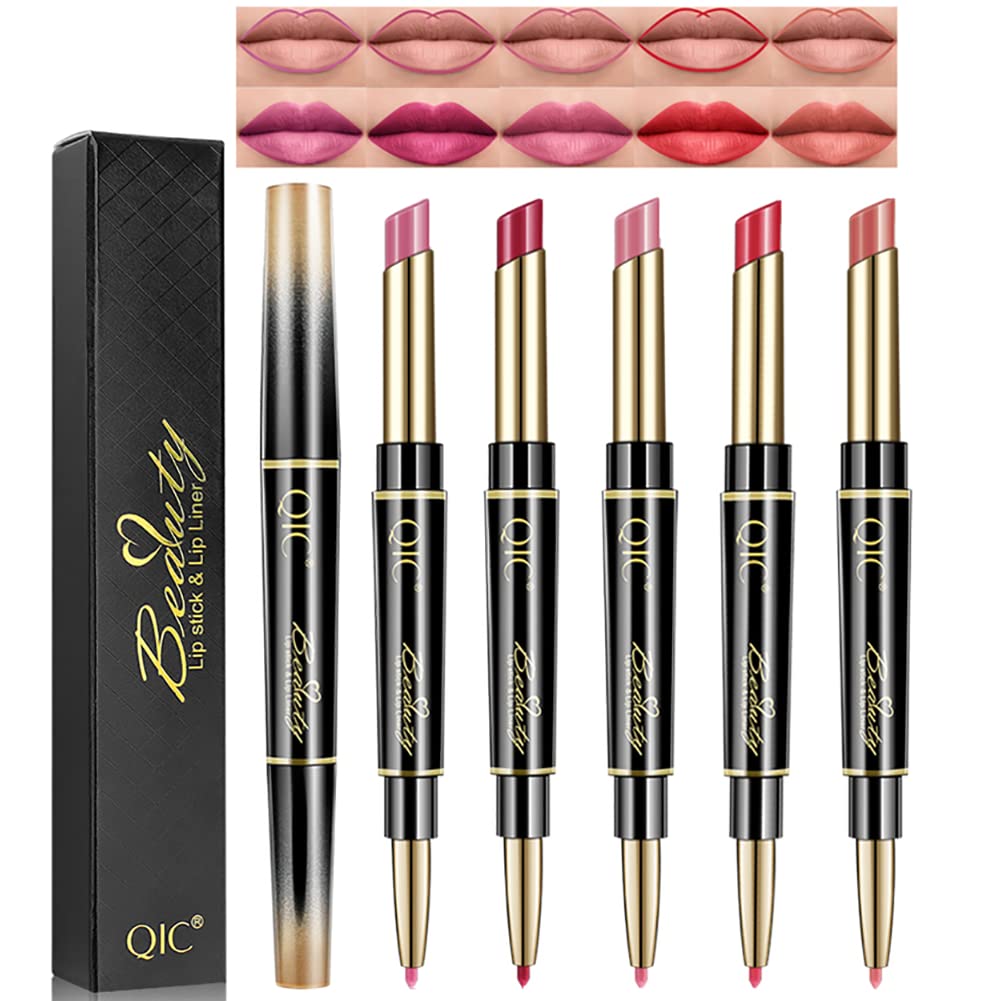 Petansy 5Pcs Double Head Matte Lipstick Set Lip Liner & Lipstick Set Long Lasting Waterproof Moisturizing Lipstick Set(D) Petansy 5Pcs Double Head Matte Lipstick Set Lip Liner & Lipstick Set Long Lasting Waterproof Moisturizing Lipstick Set(D)