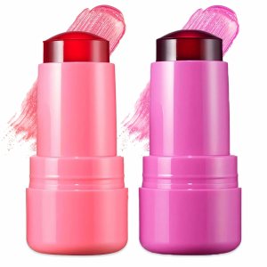 2 PCS Cooling Water Jelly Tint, Multi-Use Sheer Cheek and Lip Stain Stick, Natural Long Lasting Jelly Tint Blush Stick Lip Gloss – 1,000+ Swipes Per Stick, Waterproof, Vivid Color (Chill+Splash)