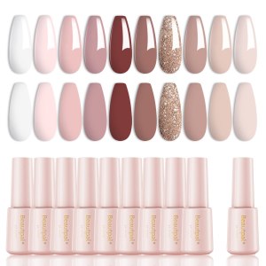 Beautpal Nude Gel Polish 10 Pcs All Seasons Skin Tones Gel Nail Polish Nude Pink Neutral Soak Off LED Gel Polish Nail Set Salon DIY Manicure Gift Set