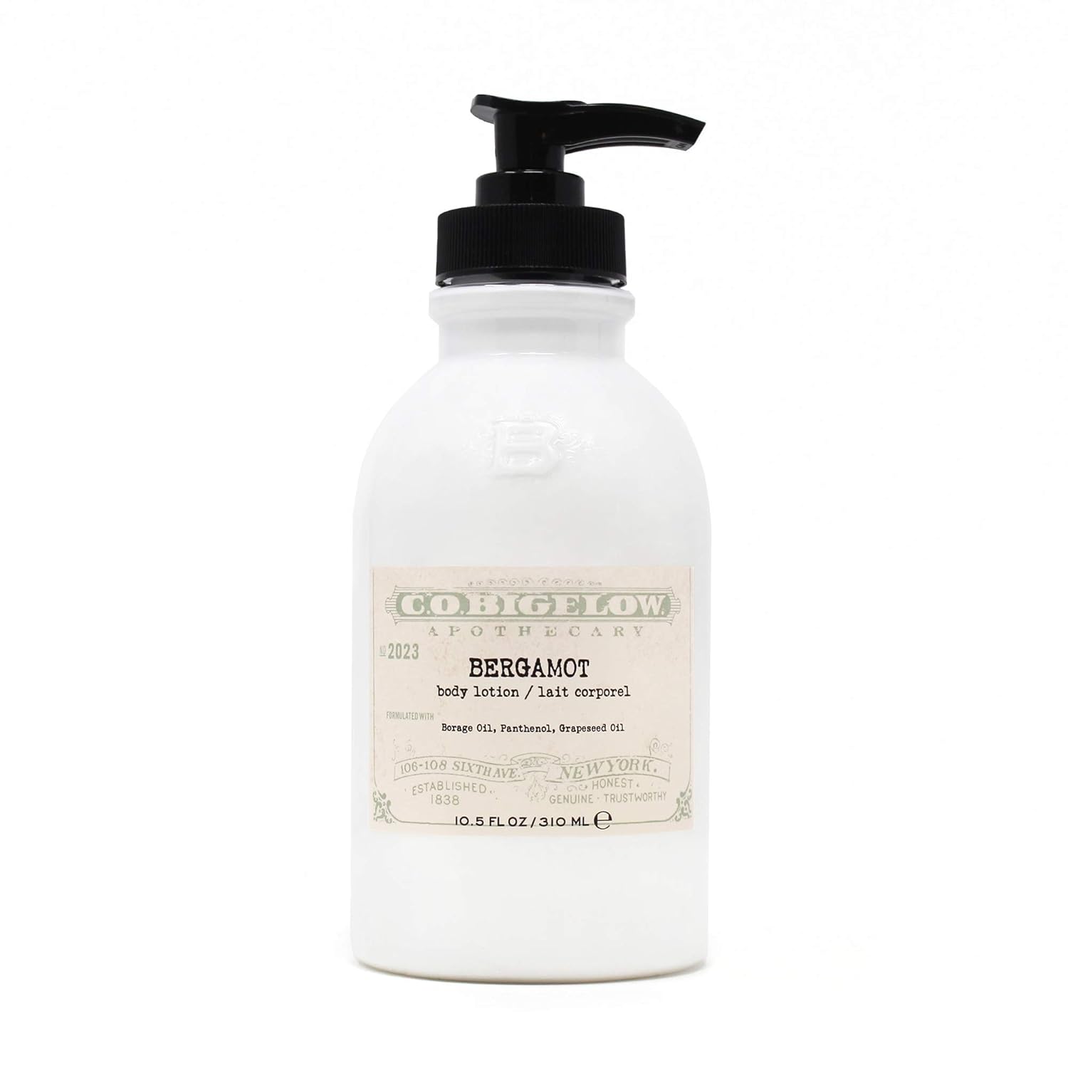 C.O. Bigelow Iconic Collection Bergamot Body Lotion, with Borage Oil, Panthenol, Grapeseed Oil, and Shea Butter, 10.5 fl oz C.O. Bigelow Iconic Collection Bergamot Body Lotion, with Borage Oil, Panthenol, Grapeseed Oil, and Shea Butter, 10.5 fl oz