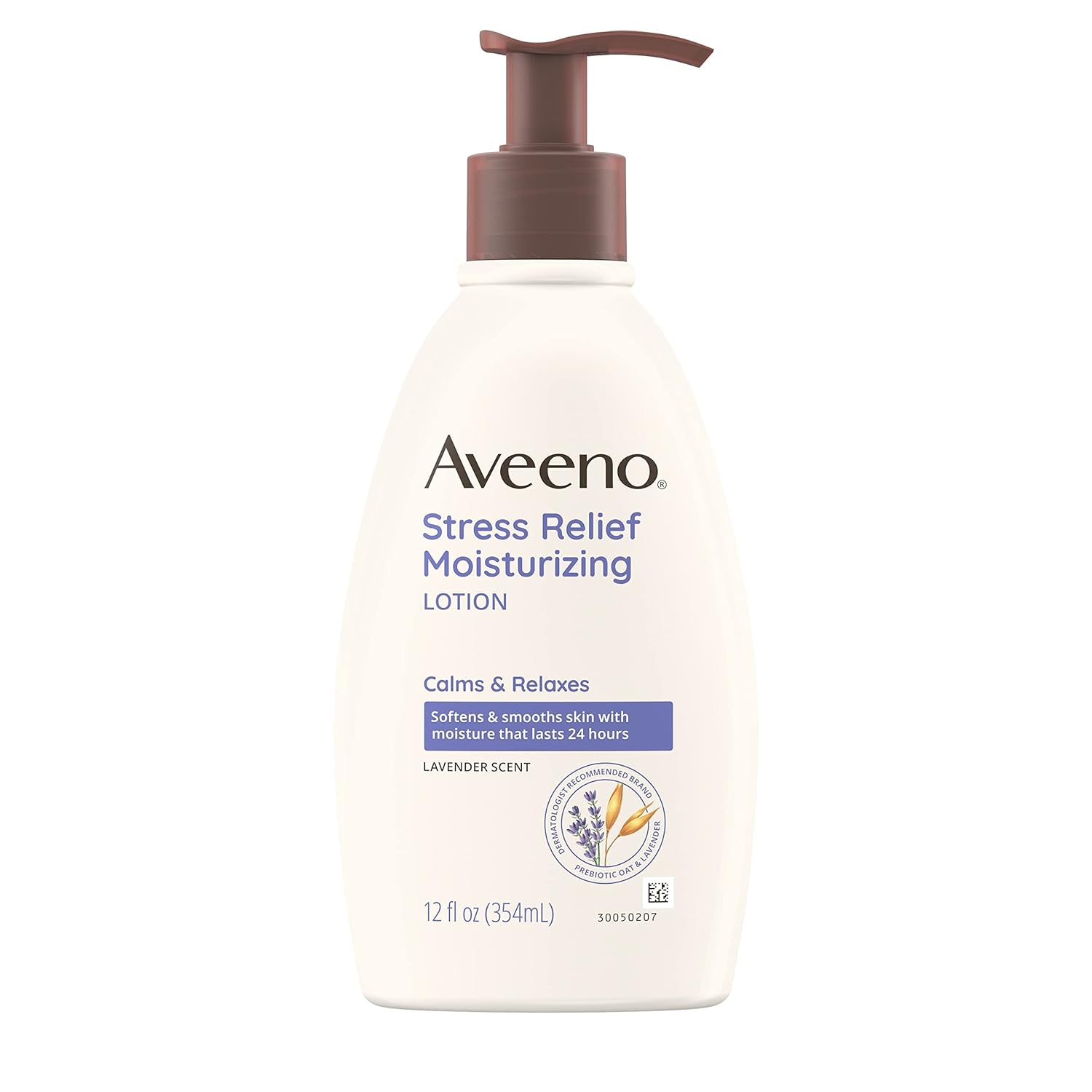 Aveeno Daily Stress Relief Body Lotion with Lavender Scent for Moisturizing , Natural Oatmeal to Calm & Relax, Non-Greasy, 12 fl. oz Aveeno Daily Stress Relief Body Lotion with Lavender Scent for Moisturizing , Natural Oatmeal to Calm & Relax, Non-Greasy, 12 fl. oz