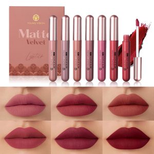 YOUNG VISION 6-Pc Matte Nude Liquid Lipstick Set – Long-Lasting & Pigmented Shades, Lip Gloss Bundle Gift Collection for Girls/Women