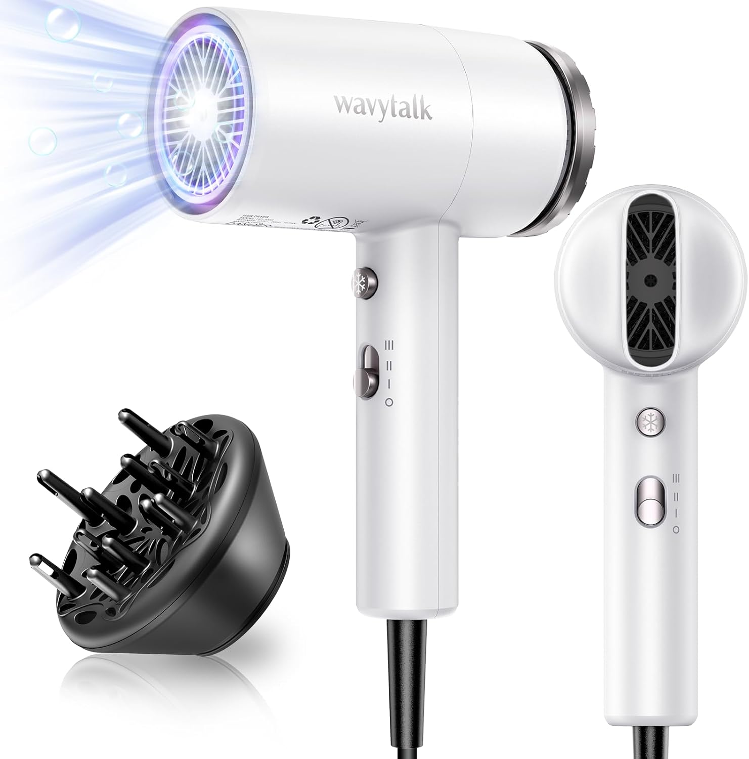 Wavytalk Hair Dryer with Diffuser 1875W Ionic Blow Dryer for Fast Drying with Concentrator Lightweight White. Wavytalk Hair Dryer with Diffuser 1875W Ionic Blow Dryer for Fast Drying with Concentrator Lightweight White.