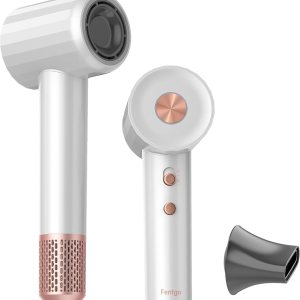 Ionic Hair Dryer, Fentgo Professional High Speed Blow Dryer with Brushless Motor for Fast Drying, Smooth Nozzle, Low Noise, Lightweight, Thermo-Control Bowdryer for Women Home (White)