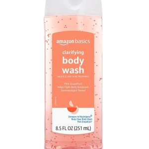 Amazon Basics Clarifying Pink Grapefruit Body Wash, 2% Salicylic Acid Acne Treatment, Dermatologist Tested, 8.5 Fluid Ounces, Pack of 1