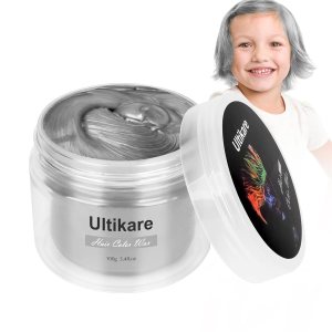 Temporary Hair Color for Kids, Ultikare Hair Color Wax Grey Sliver Hair Dye Washable Natural Hair Wax Color Mud Cream DIY Hairstyle Clay For Dark Hair Halloween, Cosplay, Party, Christmas Gift Girls