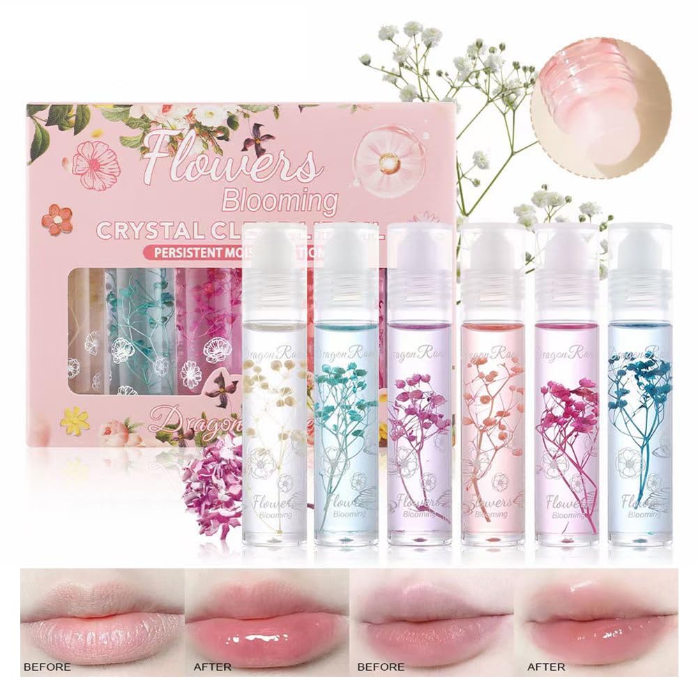 Petansy Flower Jelly Lip Oil Set 6 Packs Moisturizer Long Lasting Roll On Lip Gloss Set with Real Flowers Glossy Lip Make-up for Dry and Chapped Lips Petansy Flower Jelly Lip Oil Set 6 Packs Moisturizer Long Lasting Roll On Lip Gloss Set with Real Flowers Glossy Lip Make-up for Dry and Chapped Lips