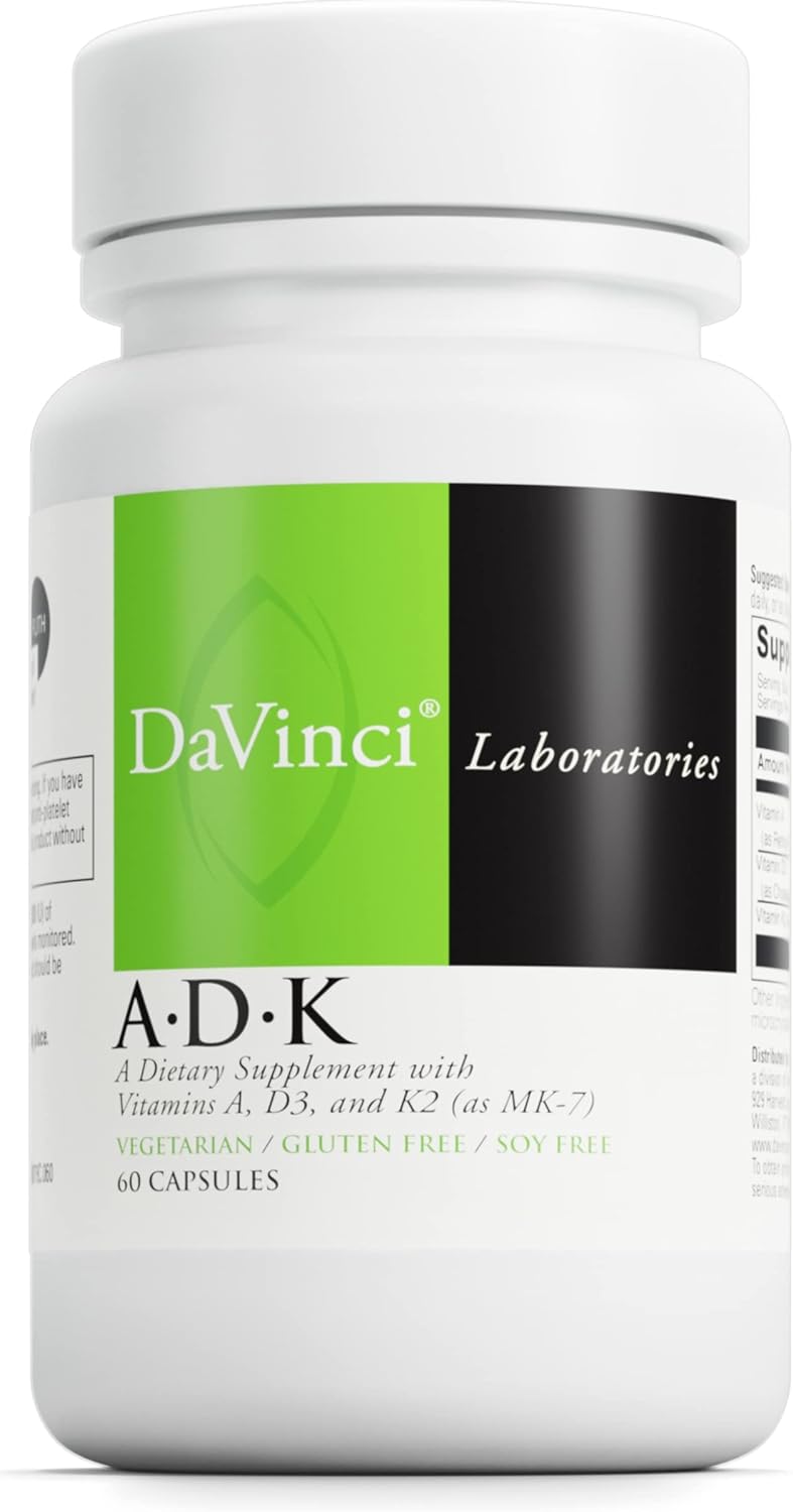DAVINCI Labs ADK – Helps Support Bone, Heart & Immune Health* – Dietary Supplement with Vitamins A, D3 & K2 (as MK-7) – Vegetarian, Gluten Free & Soy Free – 60 Capsules DAVINCI Labs ADK – Helps Support Bone, Heart & Immune Health* – Dietary Supplement with Vitamins A, D3 & K2 (as MK-7) – Vegetarian, Gluten Free & Soy Free – 60 Capsules