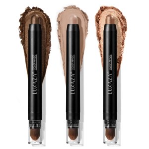 3Pcs Eyeshadow Stick Set, Matte And Shimmer Creamy Brown Gold Nude Shadow Pencil, Waterproof Long Lasting Smoky Eye Makeup