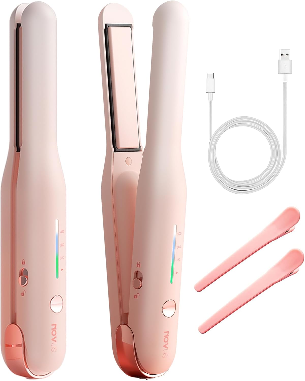 NOVUS Cordless Hair Straightener, for Fine Soft Hair/Short Hair, Portable Ceramic Hair Straightener and Curler 2 in 1, USB Rechargeable Cordless Flat Iron, Mini Size Straightener for Travel NOVUS Cordless Hair Straightener, for Fine Soft Hair/Short Hair, Portable Ceramic Hair Straightener and Curler 2 in 1, USB Rechargeable Cordless Flat Iron, Mini Size Straightener for Travel