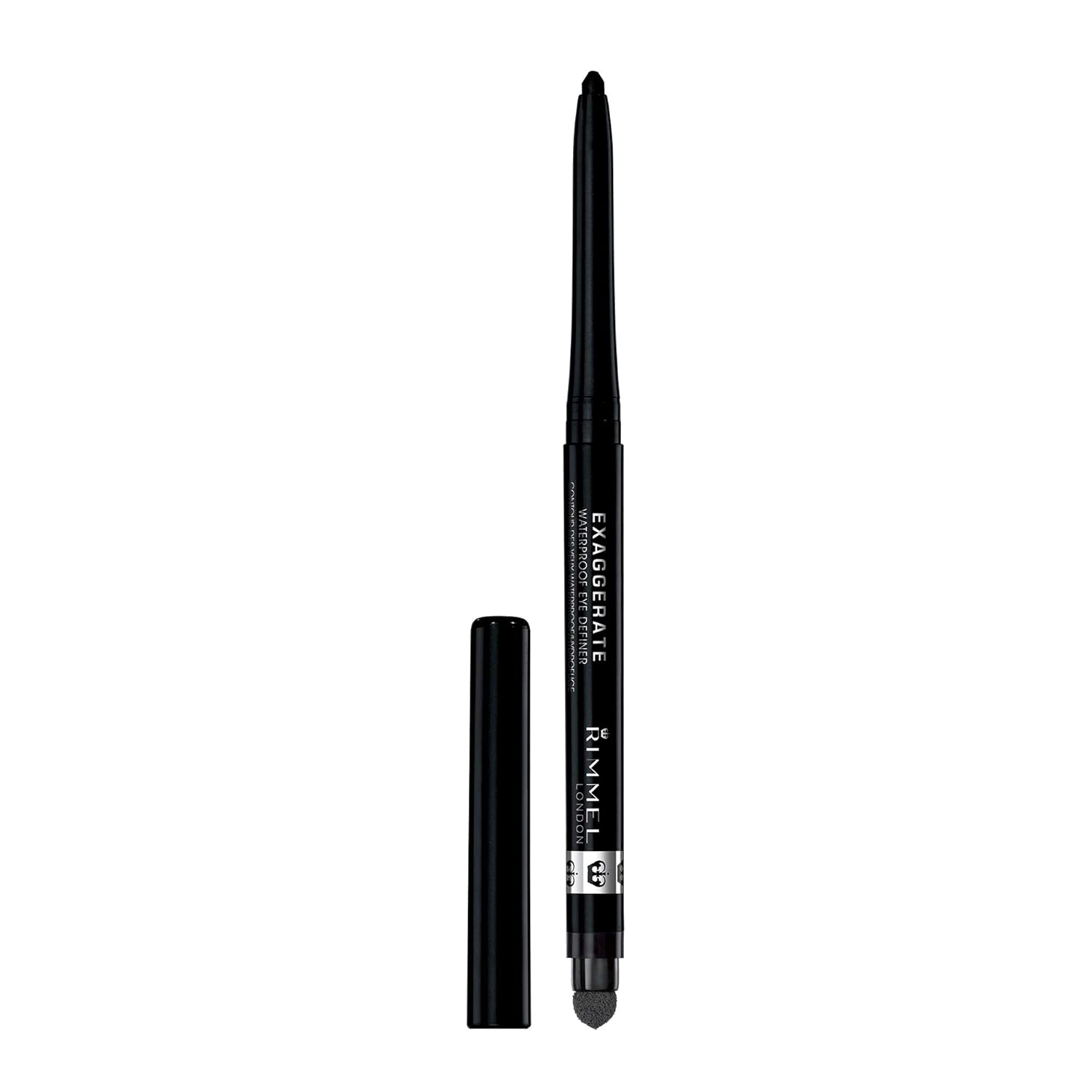 Rimmel London Exaggerate Waterproof Eye Definer Eyeliner, Highly Pigmented, Long-Wearing, Built-In Smudger, 261, Noir, 0.01oz Rimmel London Exaggerate Waterproof Eye Definer Eyeliner, Highly Pigmented, Long-Wearing, Built-In Smudger, 261, Noir, 0.01oz