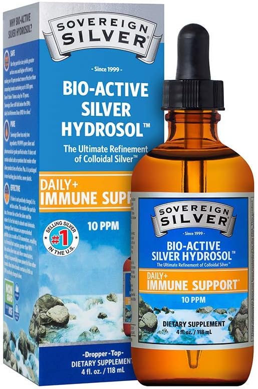 Sovereign Silver Bio-Active Silver Hydrosol for Immune Support – Colloidal Silver Liquid – 10 ppm, 4oz (118mL) – Dropper Sovereign Silver Bio-Active Silver Hydrosol for Immune Support – Colloidal Silver Liquid – 10 ppm, 4oz (118mL) – Dropper